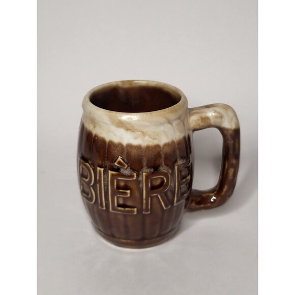 BIERE MUG BARRELL BROWN TWO-TONE CONDITION EXCELLENT Vintage Bar Decor - Picture 2 of 9